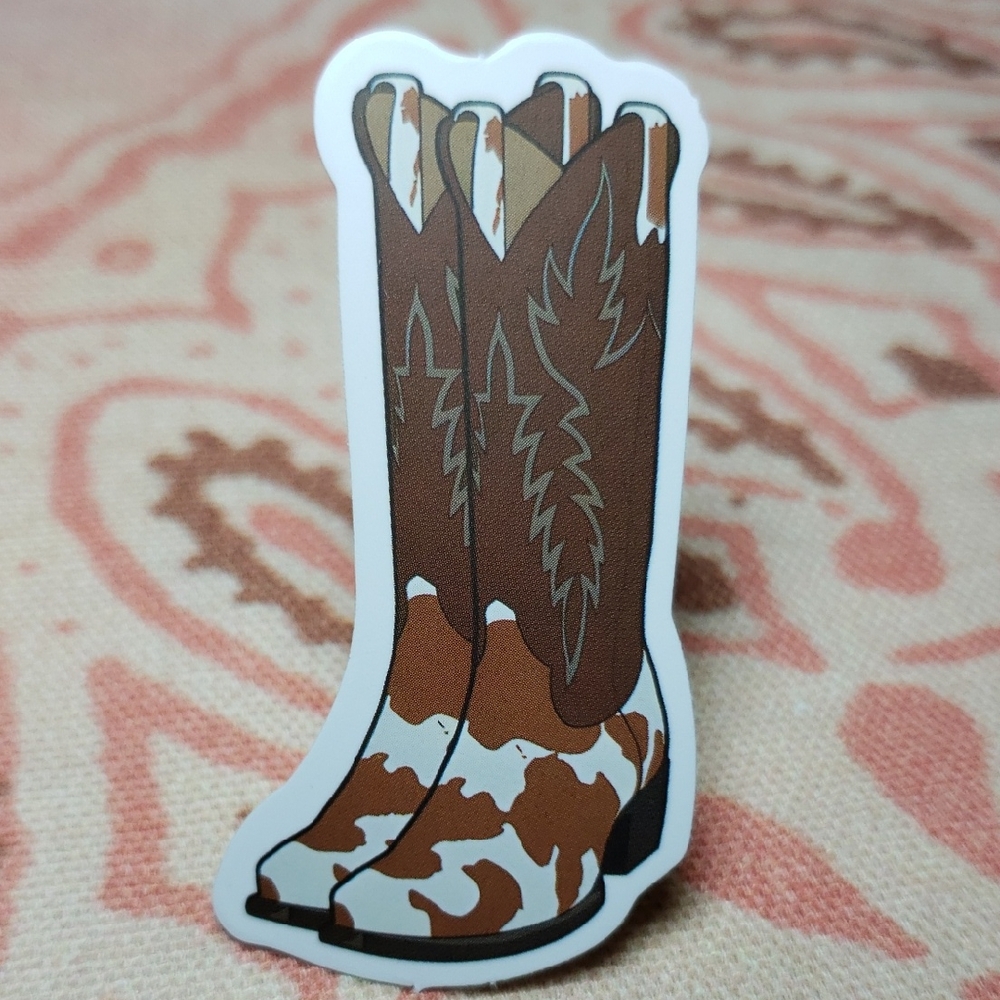 Brown and White Cowgirl Boots Sticker (i)